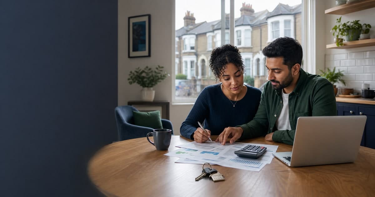 Couple reviewing their mortgage affordability and household budget in a UK home