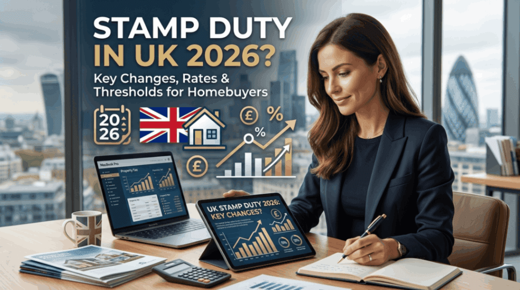 UK terraced houses with stamp duty calculator overlay for 2026